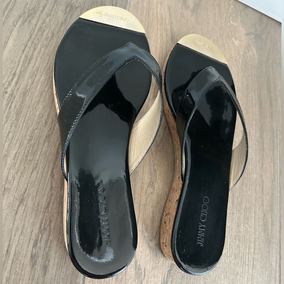 Jimmy Choo Shiny Black Patent Leather Sandals - Picture 2 of 9